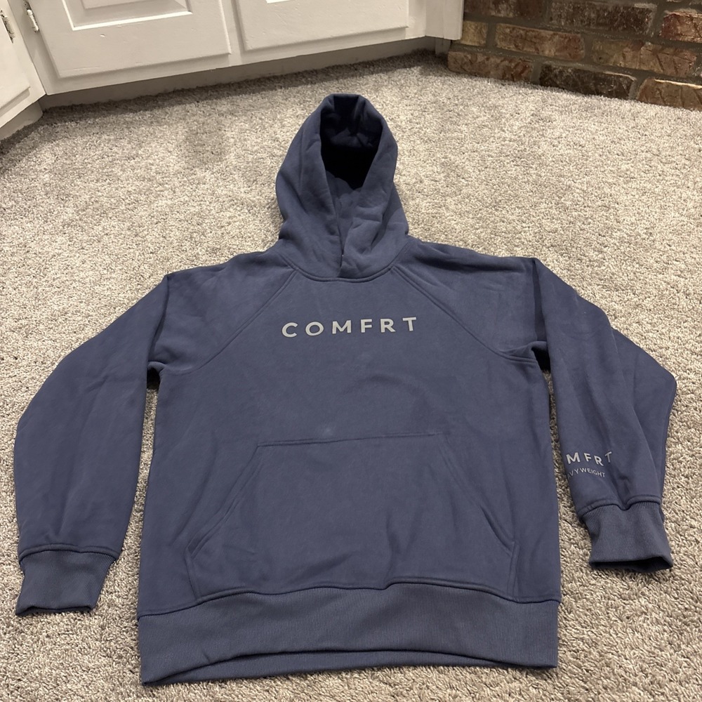 Comfrt Minimalist Oversized Heavyweight Pullover Hoodie Blue Medium M Cotton - Picture 2 of 8